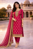 Rani Pink Crush Fabric Embroidered Suit Set