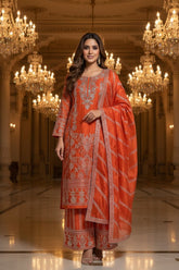 Premium Pure Chinon Orange Gota Patti Work Sharara Suit Set