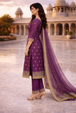 Royal Purple Crush Fabric Embroidered Suit Set