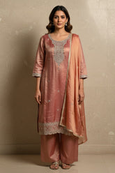 Peach Crush Fabric Embroidered Suit Set