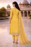 Mustard Yellow Crush Fabric Embroidered Suit Set