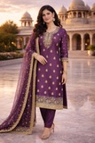 Royal Purple Crush Fabric Embroidered Suit Set