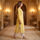 Elegant Yellow Chikankari Cotton Kurta Set