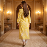 Elegant Yellow Chikankari Cotton Kurta Set