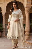 Ivory Crepe Silk Mirror Embroidered Suit Set