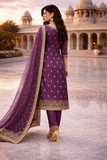 Royal Purple Crush Fabric Embroidered Suit Set