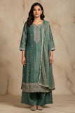 Elegant Sea Green Fandy Silk Embroidered Suit Set