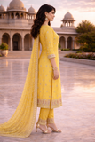 Mustard Yellow Crush Fabric Embroidered Suit Set