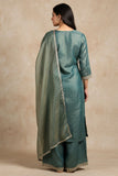 Elegant Sea Green Fandy Silk Embroidered Suit Set