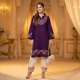 Elegant Purple Embroidered Cotton Co-ord Set 💜